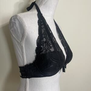 Women's Black Lace Halter Straps Bralette Sexy Bra Strap Back Side Closure